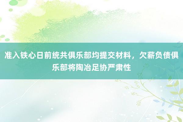 准入铁心日前统共俱乐部均提交材料，欠薪负债俱乐部将陶冶足协严肃性